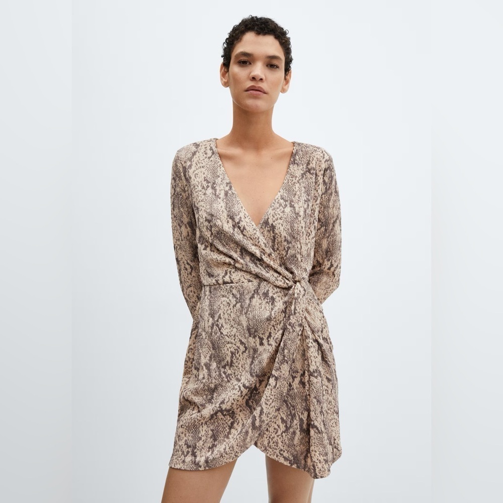 Mango animal print textured dress NWT